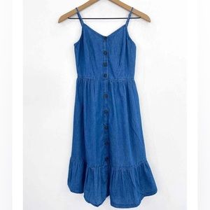 Japna Women's Chambray Denim Button Front Dress Tiered Smocked